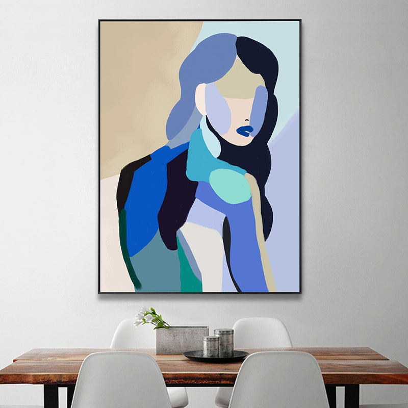 Colorblock Abstract Figure Canvas Wall Art Contemporary Textured Wall Decor in Blue - Clearhalo - 'Arts' - 'Canvas Art' - 1948471