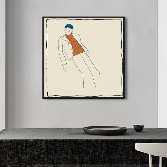 Beige Funky Wall Art Print Line Drawing Boy in Casual Suit Canvas for Living Room - Beige - Clearhalo - 'Arts' - 'Canvas Art' - 1948477