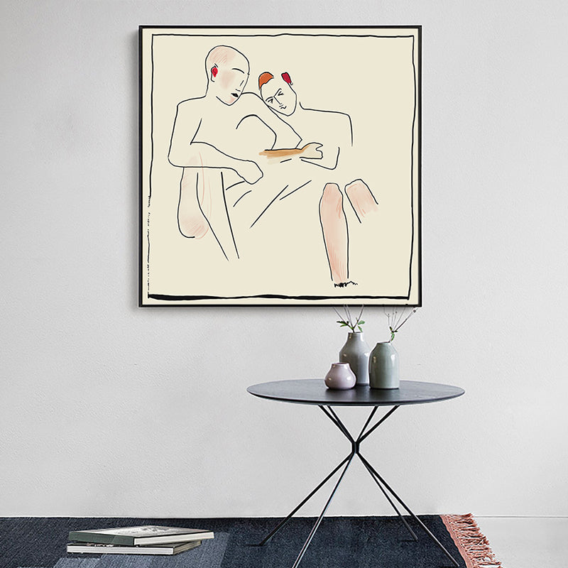 Line Sketch the Lovers Canvas Print Minimalist Textured Wall Art Decor in White for Home - White - Clearhalo - 'Arts' - 'Canvas Art' - 1948497