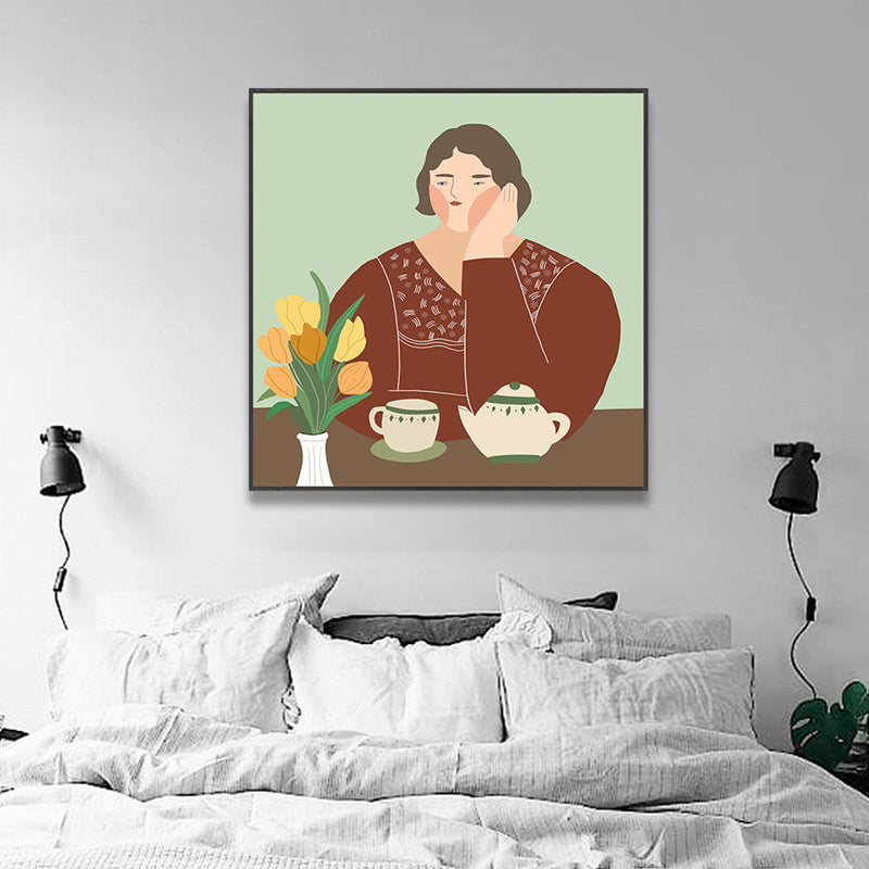 Leinwand Textured Art Print Funky illustriertes Trinken allein Wanddekoration für Mädchen Schlafzimmer