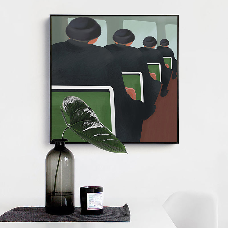 Black Funky Canvas Print Illustration Gentlemen in the Railway Train Wall Art for Home - Black - Clearhalo - 'Arts' - 'Canvas Art' - 1948541
