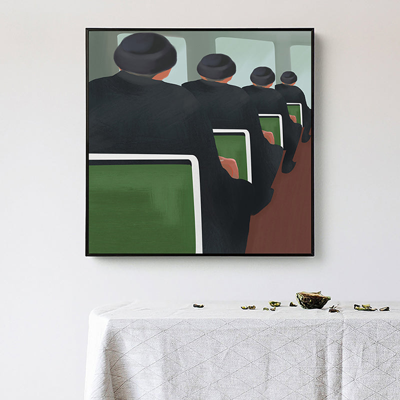 Black Funky Canvas Print Illustration Gentlemen in the Railway Train Wall Art for Home - Clearhalo - 'Arts' - 'Canvas Art' - 1948543