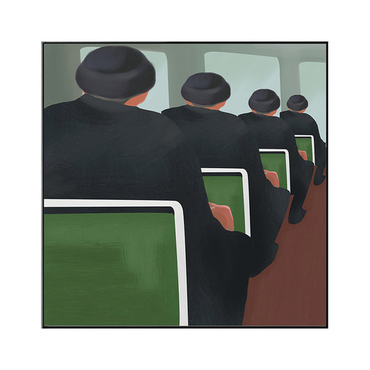 Black Funky Canvas Print Illustration Gentlemen in the Railway Train Wall Art for Home - Clearhalo - 'Arts' - 'Canvas Art' - 1948544