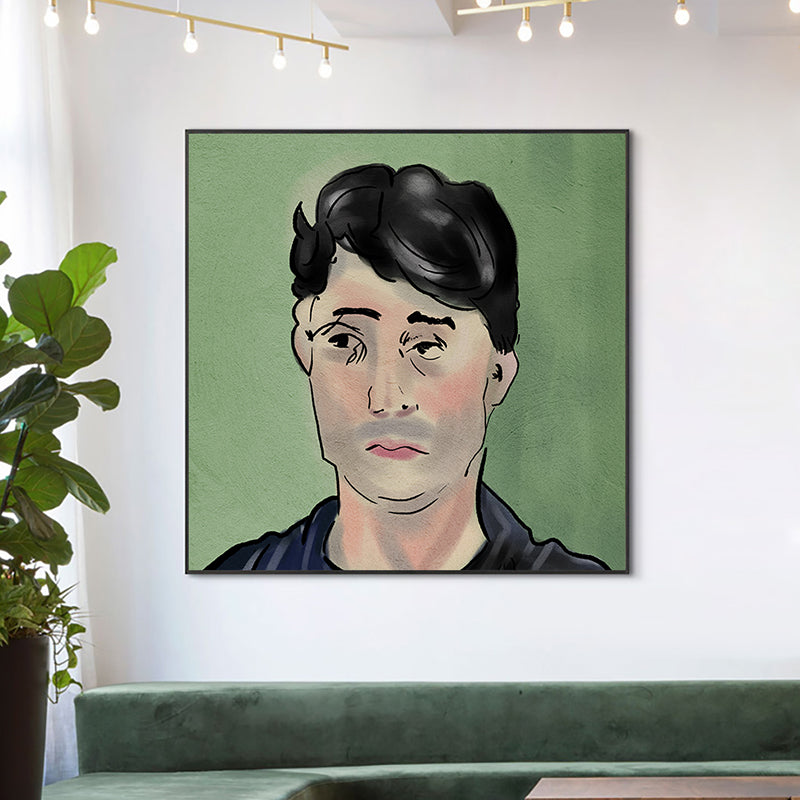 Funky Man Portrait Wall Art Green Living Room Canvas Print, Multiple Size Options - Green - Clearhalo - 'Arts' - 'Canvas Art' - 1948549