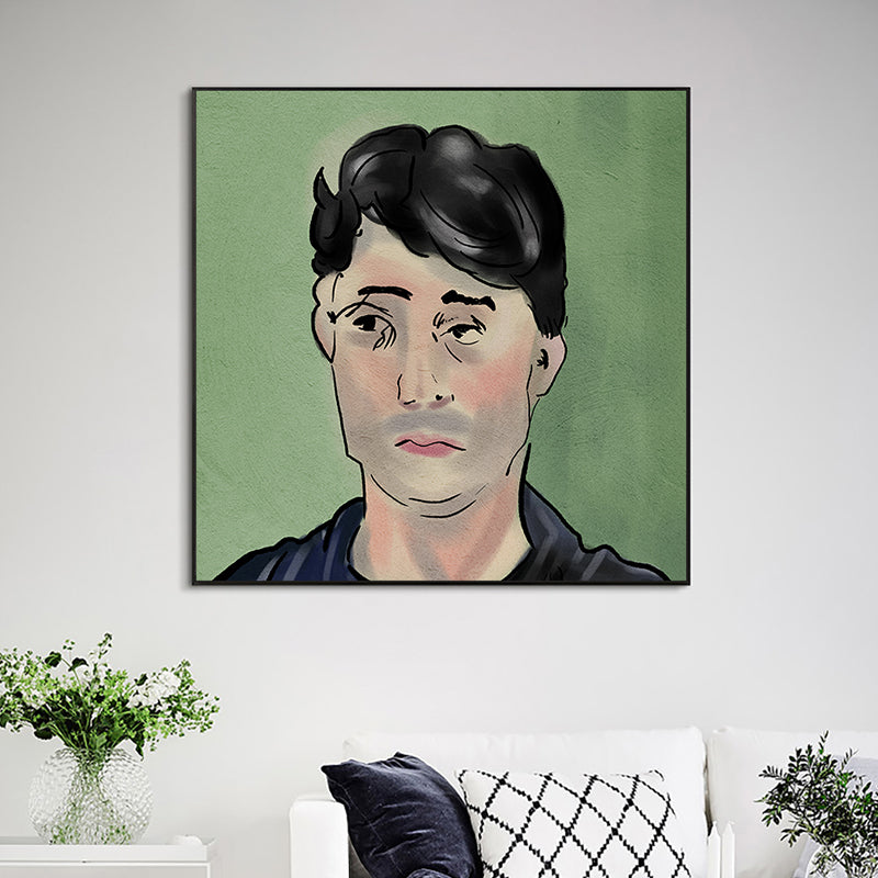 Funky Man Portrait Wall Art Green Living Room Canvas Print, Multiple Size Options - Clearhalo - 'Arts' - 'Canvas Art' - 1948551