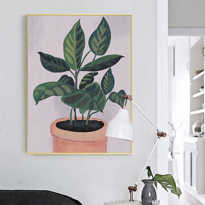 Nordic Potted Plant Art Print Canvas Textured Green Wall Decor for House Interior Green Clearhalo 'Art Gallery' 'Canvas Art' 'Contemporary Art Gallery' 'Modern' Arts' 1948557