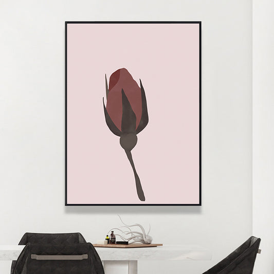 Red Drawing Print Flowerbud Canvas Print Textured Wall Art Decor for Girls Bedroom Red Clearhalo 'Art Gallery' 'Canvas Art' 'Contemporary Art Gallery' 'Modern' Arts' 1948565