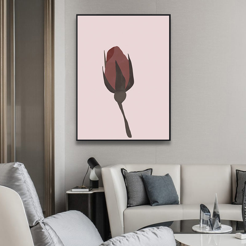 Red Drawing Print Flowerbud Canvas Print Textured Wall Art Decor for Girls Bedroom Clearhalo 'Art Gallery' 'Canvas Art' 'Contemporary Art Gallery' 'Modern' Arts' 1948566