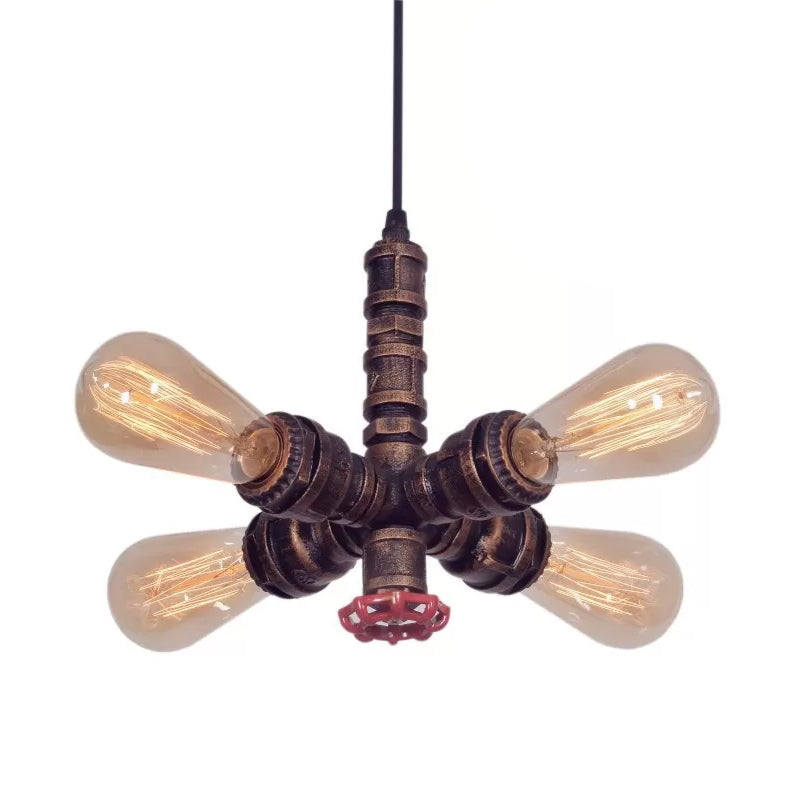 Radial Design Piping Metal Pendant Chandelier Warehouse 4-Light Living Room Drop Lamp in Bronze/Black Clearhalo 'Cast Iron' 'Ceiling Lights' 'Chandeliers' 'Industrial Chandeliers' 'Industrial' 'Metal' 'Middle Century Chandeliers' 'Rustic Chandeliers' 'Tiffany' Lighting' 1948664