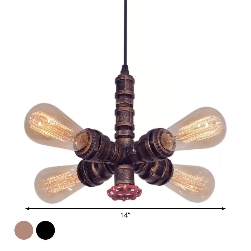 Radial Design Piping Metal Pendant Chandelier Warehouse 4-Light Living Room Drop Lamp in Bronze/Black Clearhalo 'Cast Iron' 'Ceiling Lights' 'Chandeliers' 'Industrial Chandeliers' 'Industrial' 'Metal' 'Middle Century Chandeliers' 'Rustic Chandeliers' 'Tiffany' Lighting' 1948665
