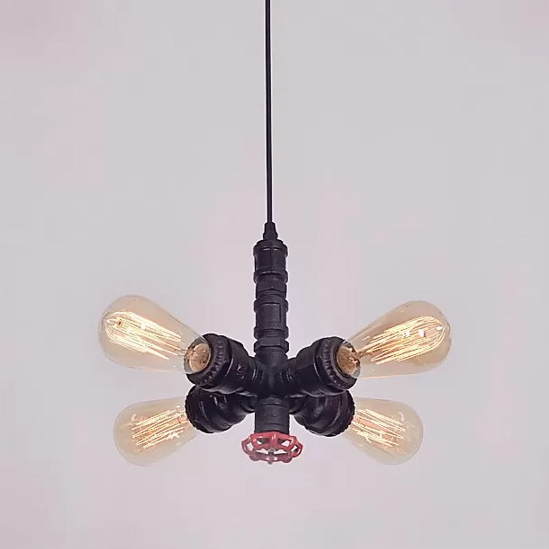 Radial Design Piping Metal Pendant Chandelier Warehouse 4-Light Living Room Drop Lamp in Bronze/Black Clearhalo 'Cast Iron' 'Ceiling Lights' 'Chandeliers' 'Industrial Chandeliers' 'Industrial' 'Metal' 'Middle Century Chandeliers' 'Rustic Chandeliers' 'Tiffany' Lighting' 1948667