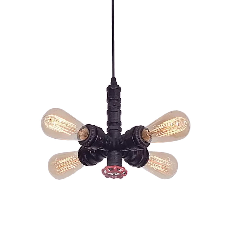 Radial Design Piping Metal Pendant Chandelier Warehouse 4-Light Living Room Drop Lamp in Bronze/Black Clearhalo 'Cast Iron' 'Ceiling Lights' 'Chandeliers' 'Industrial Chandeliers' 'Industrial' 'Metal' 'Middle Century Chandeliers' 'Rustic Chandeliers' 'Tiffany' Lighting' 1948668