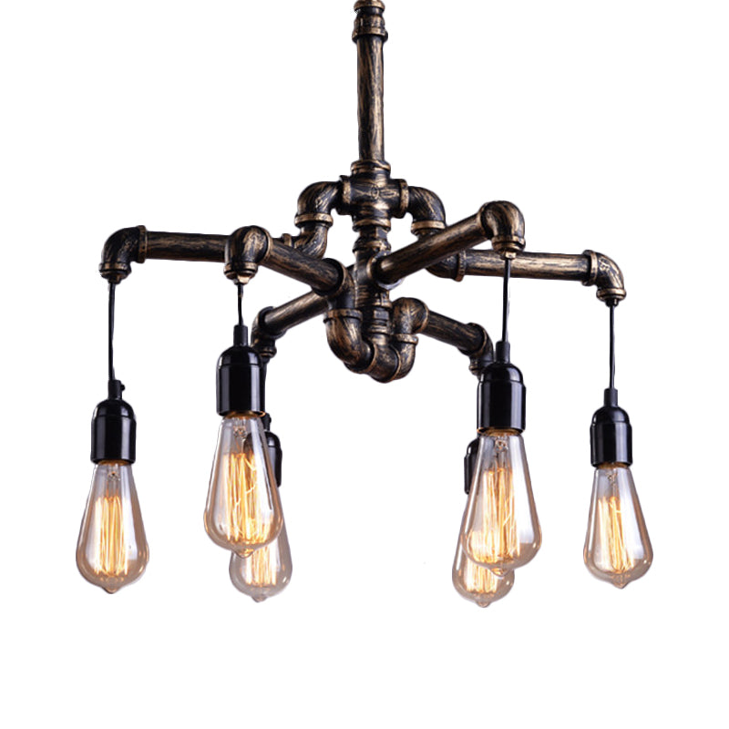 Iron Antique Brass Hanging Lamp Plumbing Pipe 4/6 Bulbs Industrial Chandelier Light Fixture Clearhalo 'Cast Iron' 'Ceiling Lights' 'Chandeliers' 'Industrial Chandeliers' 'Industrial' 'Metal' 'Middle Century Chandeliers' 'Rustic Chandeliers' 'Tiffany' Lighting' 1948671