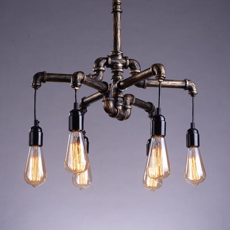 Iron Antique Brass Hanging Lamp Plumbing Pipe 4/6 Bulbs Industrial Chandelier Light Fixture Clearhalo 'Cast Iron' 'Ceiling Lights' 'Chandeliers' 'Industrial Chandeliers' 'Industrial' 'Metal' 'Middle Century Chandeliers' 'Rustic Chandeliers' 'Tiffany' Lighting' 1948672