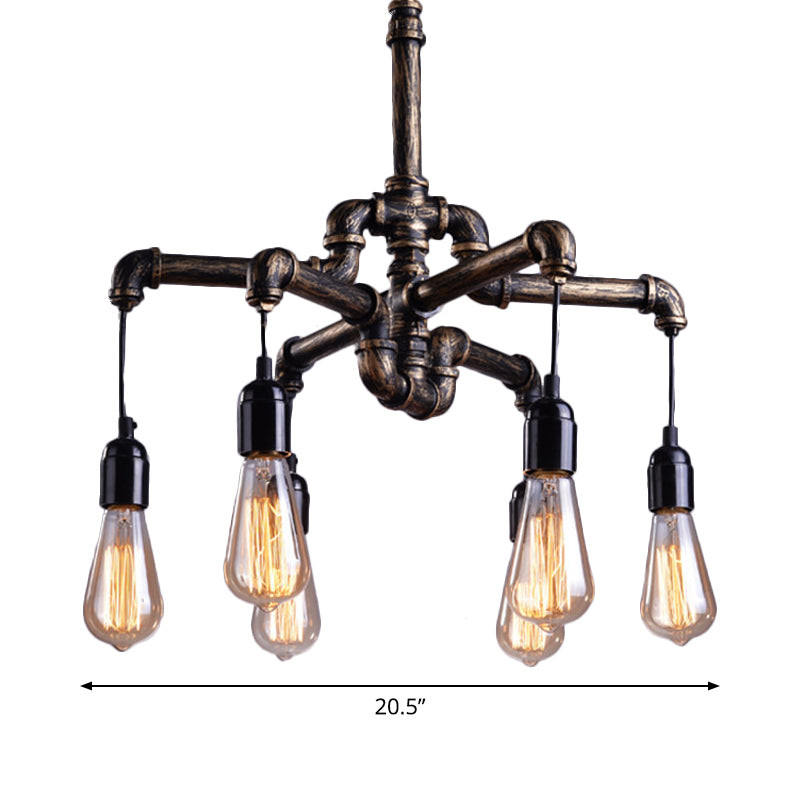 Iron Antique Brass Hanging Lamp Plumbing Pipe 4/6 Bulbs Industrial Chandelier Light Fixture Clearhalo 'Cast Iron' 'Ceiling Lights' 'Chandeliers' 'Industrial Chandeliers' 'Industrial' 'Metal' 'Middle Century Chandeliers' 'Rustic Chandeliers' 'Tiffany' Lighting' 1948673