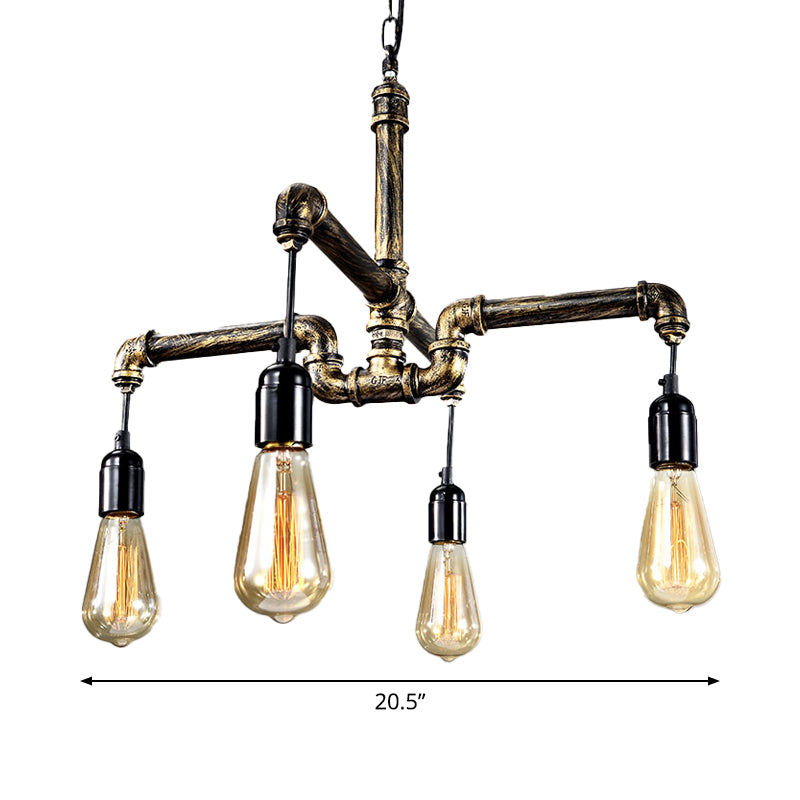 Iron Antique Brass Hanging Lamp Plumbing Pipe 4/6 Bulbs Industrial Chandelier Light Fixture Clearhalo 'Cast Iron' 'Ceiling Lights' 'Chandeliers' 'Industrial Chandeliers' 'Industrial' 'Metal' 'Middle Century Chandeliers' 'Rustic Chandeliers' 'Tiffany' Lighting' 1948677