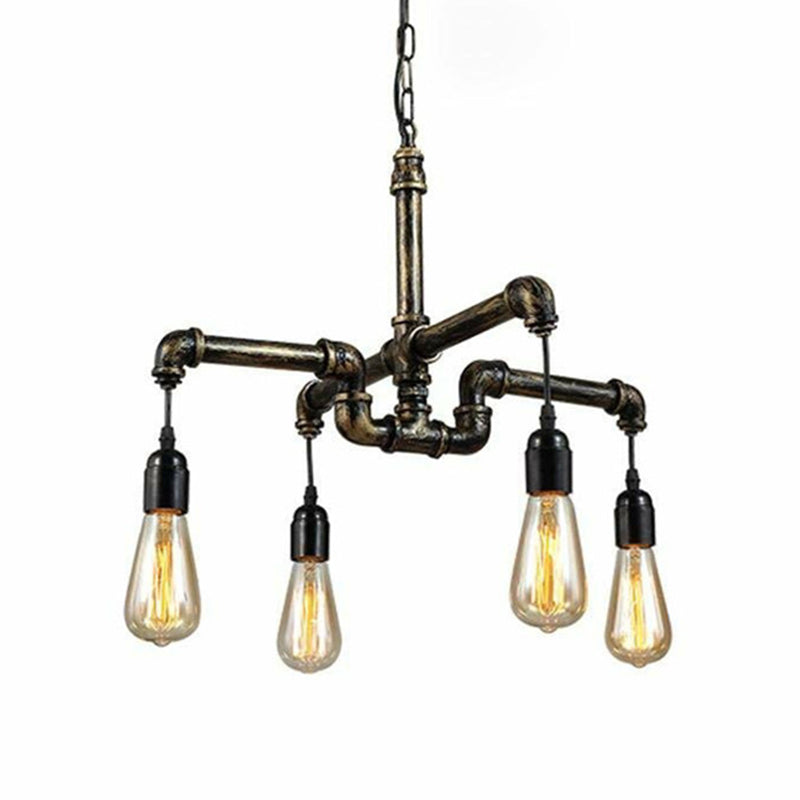 Bronze 2-Layer Water Pipe Chandelier Industrial Iron 4/6 Heads Dining Room Hanging Ceiling Light 4 Bronze Clearhalo 'Cast Iron' 'Ceiling Lights' 'Chandeliers' 'Industrial Chandeliers' 'Industrial' 'Metal' 'Middle Century Chandeliers' 'Rustic Chandeliers' 'Tiffany' Lighting' 1948683
