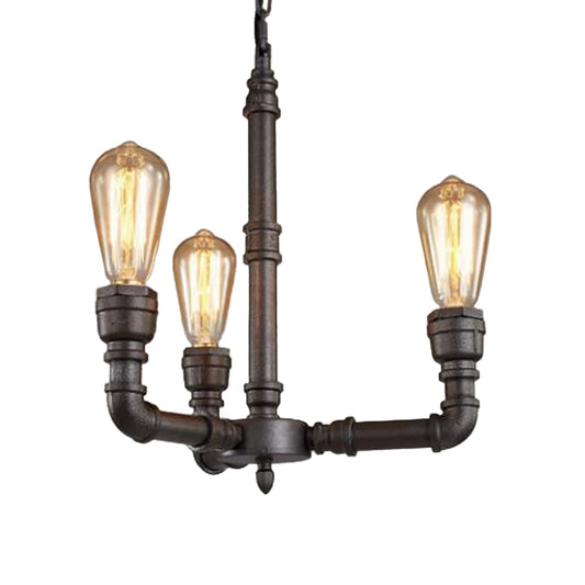 Metal Black Chandelier Lamp Piping 3/6 Bulbs Steampunk Up Pendant Ceiling Light for Bistro 3 Black Up Clearhalo 'Cast Iron' 'Ceiling Lights' 'Chandeliers' 'Industrial Chandeliers' 'Industrial' 'Metal' 'Middle Century Chandeliers' 'Rustic Chandeliers' 'Tiffany' Lighting' 1948690