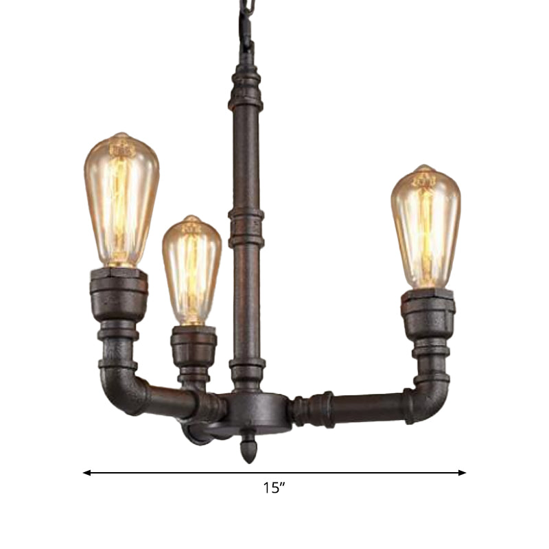 Metal Black Chandelier Lamp Piping 3/6 Bulbs Steampunk Up Pendant Ceiling Light for Bistro Clearhalo 'Cast Iron' 'Ceiling Lights' 'Chandeliers' 'Industrial Chandeliers' 'Industrial' 'Metal' 'Middle Century Chandeliers' 'Rustic Chandeliers' 'Tiffany' Lighting' 1948692