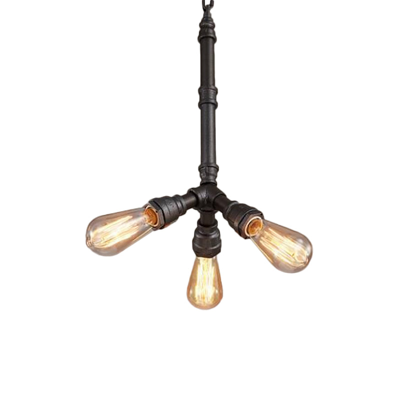 Metal Black Chandelier Lamp Piping 3/6 Bulbs Steampunk Up Pendant Ceiling Light for Bistro Clearhalo 'Cast Iron' 'Ceiling Lights' 'Chandeliers' 'Industrial Chandeliers' 'Industrial' 'Metal' 'Middle Century Chandeliers' 'Rustic Chandeliers' 'Tiffany' Lighting' 1948693