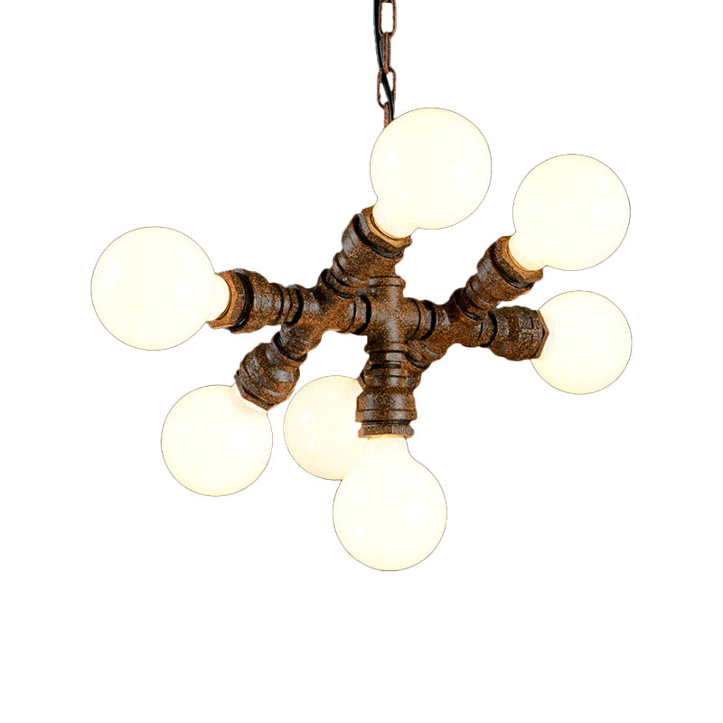 Warehouse Water Pipe Hanging Lamp 7 Lights Iron Chandelier Lighting in Rust for Bistro Clearhalo 'Cast Iron' 'Ceiling Lights' 'Chandeliers' 'Industrial Chandeliers' 'Industrial' 'Metal' 'Middle Century Chandeliers' 'Rustic Chandeliers' 'Tiffany' Lighting' 1948726