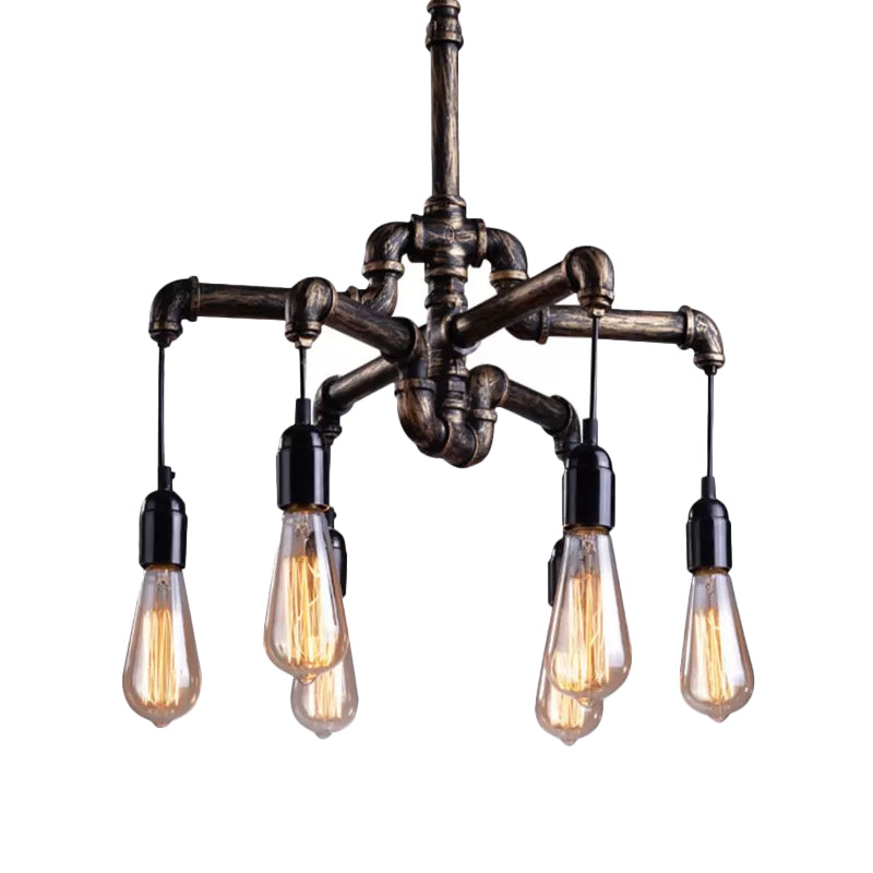 Iron Pipe Hanging Chandelier Industrial 4/6-Head Dining Table Suspension Pendant Light in Black/Bronze Clearhalo 'Cast Iron' 'Ceiling Lights' 'Chandeliers' 'Industrial Chandeliers' 'Industrial' 'Metal' 'Middle Century Chandeliers' 'Rustic Chandeliers' 'Tiffany' Lighting' 1948729