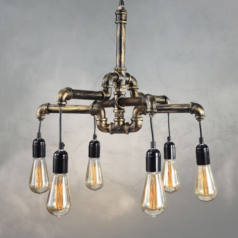 Iron Pipe Hanging Chandelier Industrial 4/6-Head Dining Table Suspension Pendant Light in Black/Bronze Clearhalo 'Cast Iron' 'Ceiling Lights' 'Chandeliers' 'Industrial Chandeliers' 'Industrial' 'Metal' 'Middle Century Chandeliers' 'Rustic Chandeliers' 'Tiffany' Lighting' 1948730