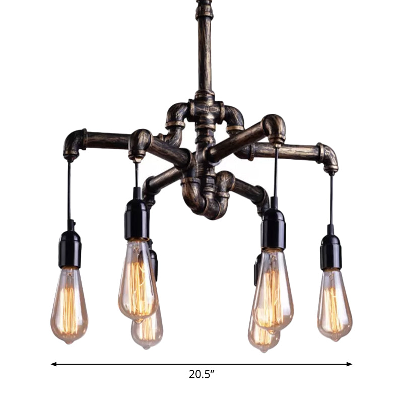 Iron Pipe Hanging Chandelier Industrial 4/6-Head Dining Table Suspension Pendant Light in Black/Bronze Clearhalo 'Cast Iron' 'Ceiling Lights' 'Chandeliers' 'Industrial Chandeliers' 'Industrial' 'Metal' 'Middle Century Chandeliers' 'Rustic Chandeliers' 'Tiffany' Lighting' 1948731