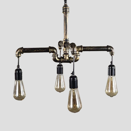 Iron Pipe Hanging Chandelier Industrial 4/6-Head Dining Table Suspension Pendant Light in Black/Bronze Clearhalo 'Cast Iron' 'Ceiling Lights' 'Chandeliers' 'Industrial Chandeliers' 'Industrial' 'Metal' 'Middle Century Chandeliers' 'Rustic Chandeliers' 'Tiffany' Lighting' 1948733