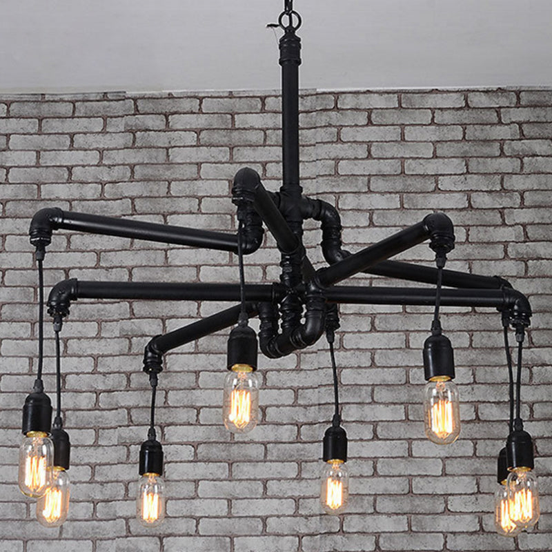 Iron Pipe Hanging Chandelier Industrial 4/6-Head Dining Table Suspension Pendant Light in Black/Bronze Clearhalo 'Cast Iron' 'Ceiling Lights' 'Chandeliers' 'Industrial Chandeliers' 'Industrial' 'Metal' 'Middle Century Chandeliers' 'Rustic Chandeliers' 'Tiffany' Lighting' 1948735