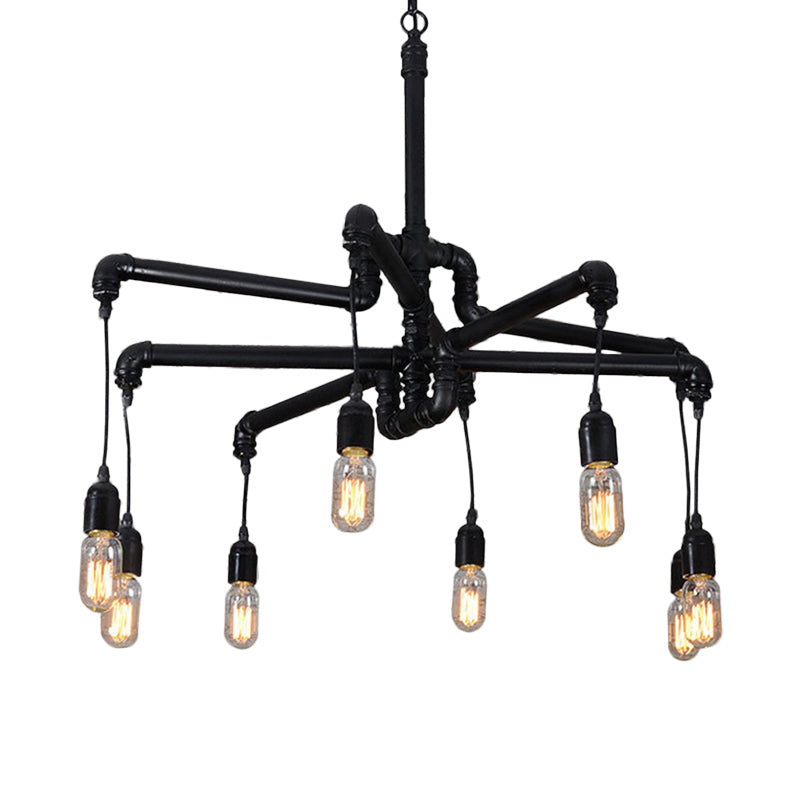 Iron Pipe Hanging Chandelier Industrial 4/6-Head Dining Table Suspension Pendant Light in Black/Bronze Clearhalo 'Cast Iron' 'Ceiling Lights' 'Chandeliers' 'Industrial Chandeliers' 'Industrial' 'Metal' 'Middle Century Chandeliers' 'Rustic Chandeliers' 'Tiffany' Lighting' 1948736