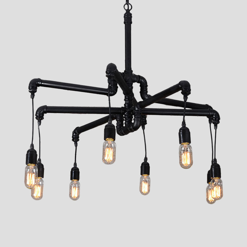 Iron Pipe Hanging Chandelier Industrial 4/6-Head Dining Table Suspension Pendant Light in Black/Bronze Clearhalo 'Cast Iron' 'Ceiling Lights' 'Chandeliers' 'Industrial Chandeliers' 'Industrial' 'Metal' 'Middle Century Chandeliers' 'Rustic Chandeliers' 'Tiffany' Lighting' 1948737