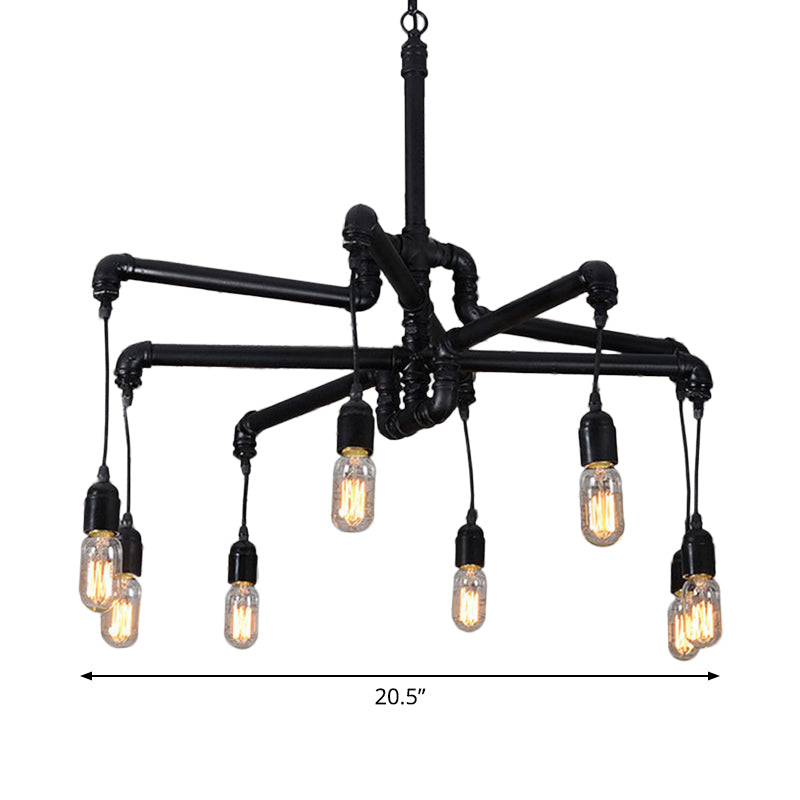 Iron Pipe Hanging Chandelier Industrial 4/6-Head Dining Table Suspension Pendant Light in Black/Bronze Clearhalo 'Cast Iron' 'Ceiling Lights' 'Chandeliers' 'Industrial Chandeliers' 'Industrial' 'Metal' 'Middle Century Chandeliers' 'Rustic Chandeliers' 'Tiffany' Lighting' 1948738