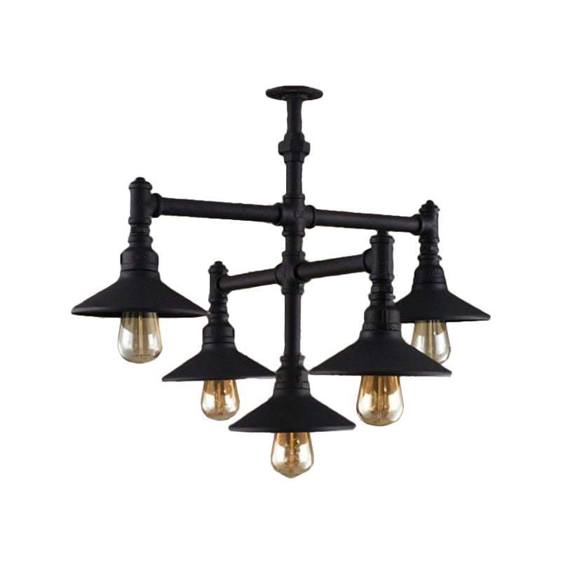 Black/Rust Saucer Shade Chandelier Steampunk Iron 5/8/11 Bulbs Living Room Piping Hanging Lamp Clearhalo 'Cast Iron' 'Ceiling Lights' 'Chandeliers' 'Industrial Chandeliers' 'Industrial' 'Metal' 'Middle Century Chandeliers' 'Rustic Chandeliers' 'Tiffany' Lighting' 1948747