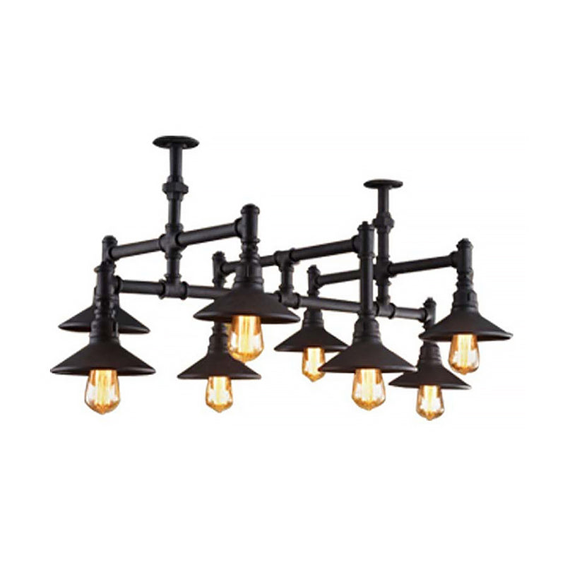 Black/Rust Saucer Shade Chandelier Steampunk Iron 5/8/11 Bulbs Living Room Piping Hanging Lamp Clearhalo 'Cast Iron' 'Ceiling Lights' 'Chandeliers' 'Industrial Chandeliers' 'Industrial' 'Metal' 'Middle Century Chandeliers' 'Rustic Chandeliers' 'Tiffany' Lighting' 1948752