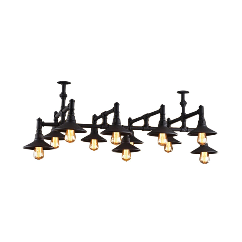 Black/Rust Saucer Shade Chandelier Steampunk Iron 5/8/11 Bulbs Living Room Piping Hanging Lamp Clearhalo 'Cast Iron' 'Ceiling Lights' 'Chandeliers' 'Industrial Chandeliers' 'Industrial' 'Metal' 'Middle Century Chandeliers' 'Rustic Chandeliers' 'Tiffany' Lighting' 1948754