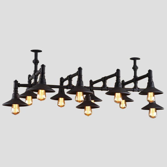 Black/Rust Saucer Shade Chandelier Steampunk Iron 5/8/11 Bulbs Living Room Piping Hanging Lamp Clearhalo 'Cast Iron' 'Ceiling Lights' 'Chandeliers' 'Industrial Chandeliers' 'Industrial' 'Metal' 'Middle Century Chandeliers' 'Rustic Chandeliers' 'Tiffany' Lighting' 1948755