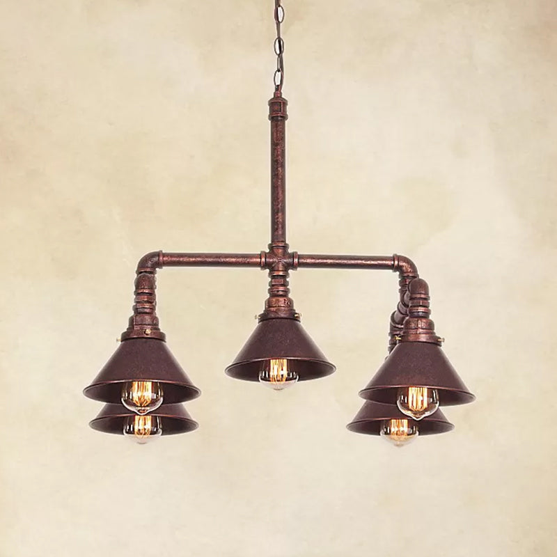 5-Light Chandelier Industrial Living Room Hanging Light with Conic Metal Shade in Black/Copper Copper Clearhalo 'Cast Iron' 'Ceiling Lights' 'Chandeliers' 'Industrial Chandeliers' 'Industrial' 'Metal' 'Middle Century Chandeliers' 'Rustic Chandeliers' 'Tiffany' Lighting' 1948756