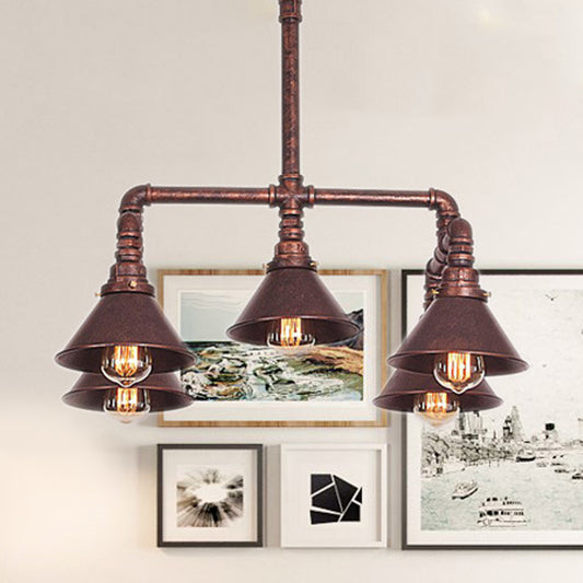 5-Light Chandelier Industrial Living Room Hanging Light with Conic Metal Shade in Black/Copper Clearhalo 'Cast Iron' 'Ceiling Lights' 'Chandeliers' 'Industrial Chandeliers' 'Industrial' 'Metal' 'Middle Century Chandeliers' 'Rustic Chandeliers' 'Tiffany' Lighting' 1948757