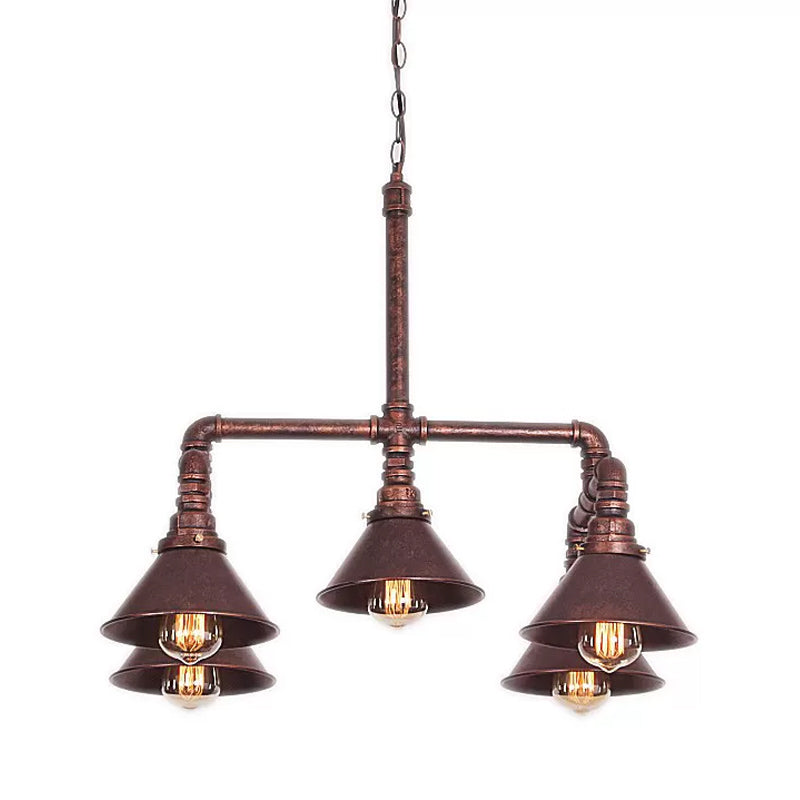 5-Light Chandelier Industrial Living Room Hanging Light with Conic Metal Shade in Black/Copper Clearhalo 'Cast Iron' 'Ceiling Lights' 'Chandeliers' 'Industrial Chandeliers' 'Industrial' 'Metal' 'Middle Century Chandeliers' 'Rustic Chandeliers' 'Tiffany' Lighting' 1948758