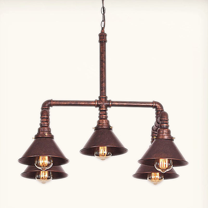 5-Light Chandelier Industrial Living Room Hanging Light with Conic Metal Shade in Black/Copper Clearhalo 'Cast Iron' 'Ceiling Lights' 'Chandeliers' 'Industrial Chandeliers' 'Industrial' 'Metal' 'Middle Century Chandeliers' 'Rustic Chandeliers' 'Tiffany' Lighting' 1948759