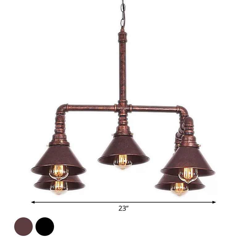 5-Light Chandelier Industrial Living Room Hanging Light with Conic Metal Shade in Black/Copper Clearhalo 'Cast Iron' 'Ceiling Lights' 'Chandeliers' 'Industrial Chandeliers' 'Industrial' 'Metal' 'Middle Century Chandeliers' 'Rustic Chandeliers' 'Tiffany' Lighting' 1948760