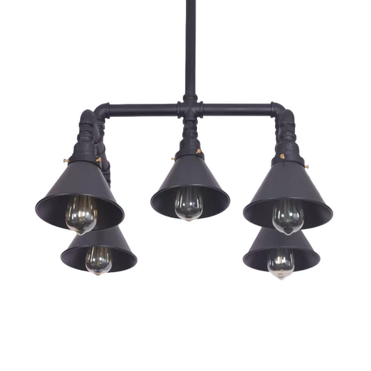 5-Light Chandelier Industrial Living Room Hanging Light with Conic Metal Shade in Black/Copper Black Clearhalo 'Cast Iron' 'Ceiling Lights' 'Chandeliers' 'Industrial Chandeliers' 'Industrial' 'Metal' 'Middle Century Chandeliers' 'Rustic Chandeliers' 'Tiffany' Lighting' 1948761
