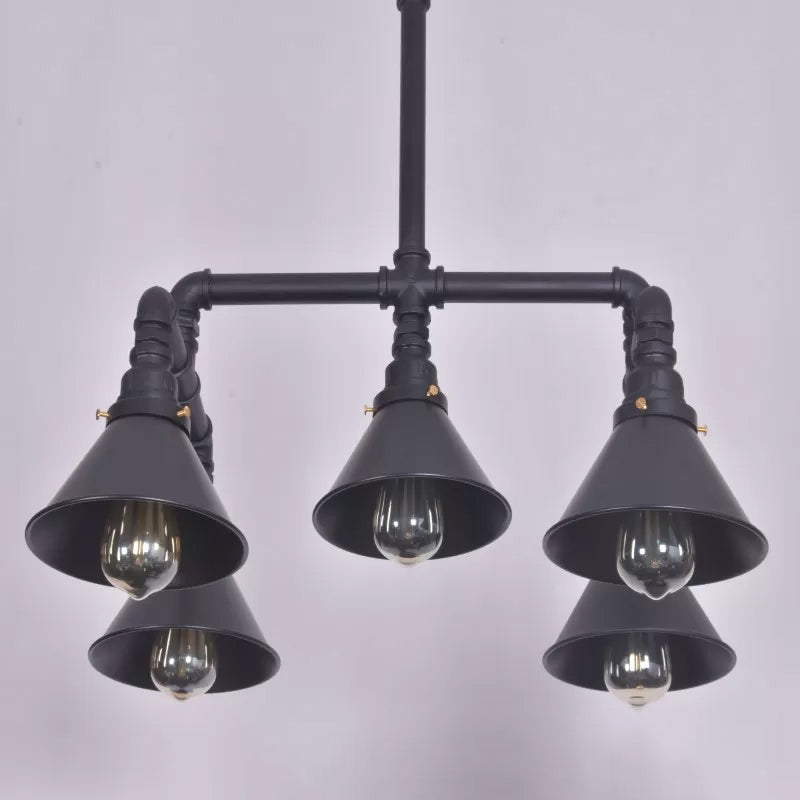 5-Light Chandelier Industrial Living Room Hanging Light with Conic Metal Shade in Black/Copper Clearhalo 'Cast Iron' 'Ceiling Lights' 'Chandeliers' 'Industrial Chandeliers' 'Industrial' 'Metal' 'Middle Century Chandeliers' 'Rustic Chandeliers' 'Tiffany' Lighting' 1948762