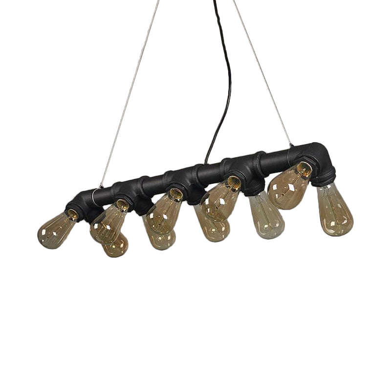 Black/Copper Symmetric Piping Pendant Industrial Metal 10 Bulbs Kitchen Dinette Island Light Fixture Clearhalo 'Ceiling Lights' 'Island Lights' Lighting' 1948785