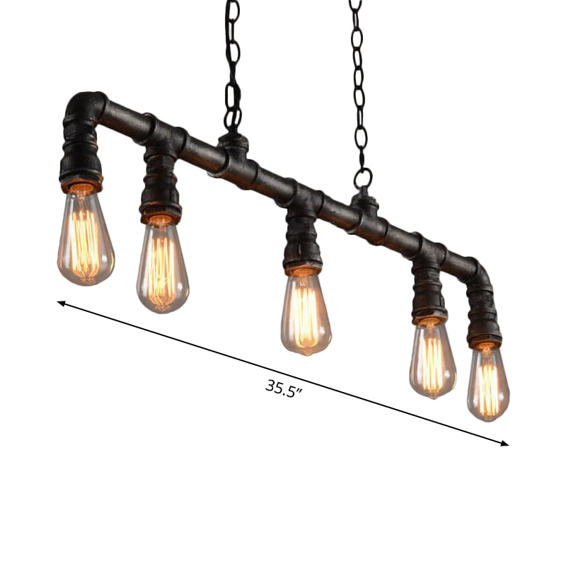 Water Pipe Dining Room Pendant Light Steampunk Metal 5 Bulbs Black Hanging Island Light Clearhalo 'Ceiling Lights' 'Island Lights' Lighting' 1948812