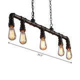 Water Pipe Dining Room Pendant Light Steampunk Metal 5 Bulbs Black Hanging Island Light Clearhalo 'Ceiling Lights' 'Island Lights' Lighting' 1948812