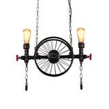 Wheel Piping Living Room Island Light Industrial Iron 2/3/4 Heads Black Hanging Light Fixture Clearhalo 'Ceiling Lights' 'Island Lights' Lighting' 1948816