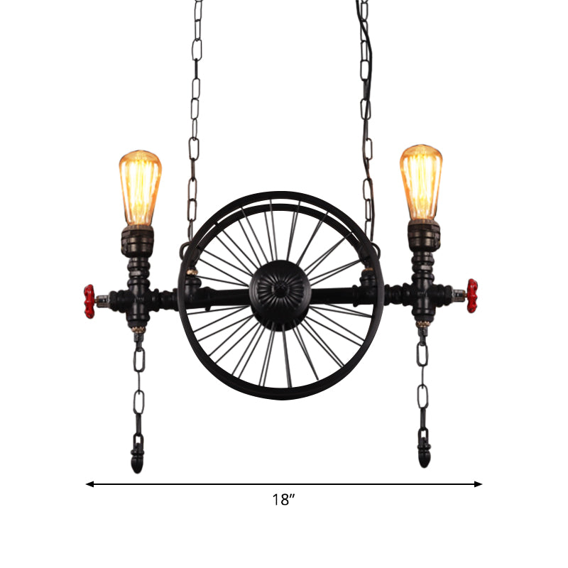 Wheel Piping Living Room Island Light Industrial Iron 2/3/4 Heads Black Hanging Light Fixture Clearhalo 'Ceiling Lights' 'Island Lights' Lighting' 1948818