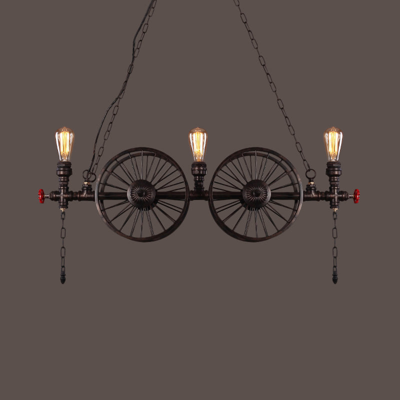 Wheel Piping Living Room Island Light Industrial Iron 2/3/4 Heads Black Hanging Light Fixture Clearhalo 'Ceiling Lights' 'Island Lights' Lighting' 1948821